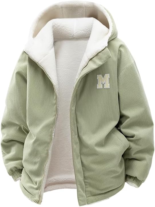 Unisex reversible corduroy winter jacket with warm snow leopard fleece lining