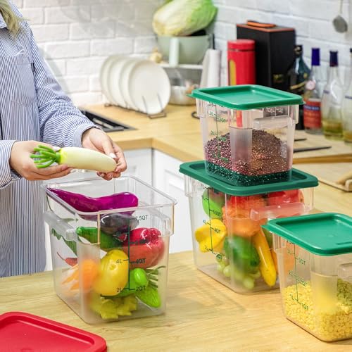 Image of Lallisa 4 Pcs 8qt & 4qt Clear Food Storage Containers with Lids Handles and Scales, Stackable Plastic Square Food Storage Containers for Dough Proofing Baking Kitchen Restaurant(Green)