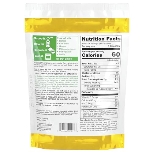 California Gold Nutrition Superfoods, Organic Chia Seeds, 12 oz (340 g) - Thumbnail 2