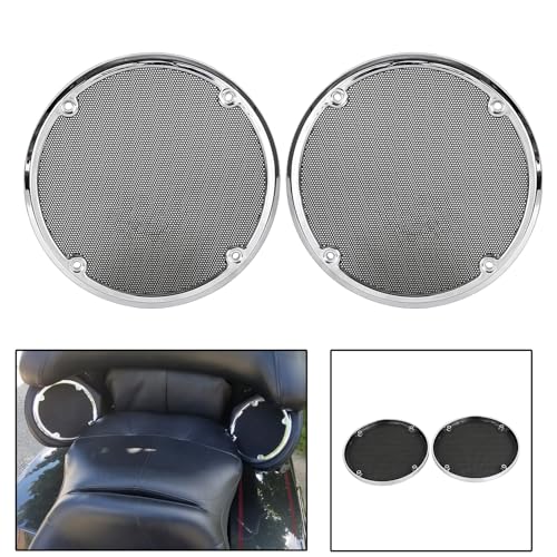 Image of Rear Speaker Grill Mesh Cover For Harley Road Glide Electra Glide Tri Glide Ultra Limited 2014-2023,Black Mesh+Chrome Trim