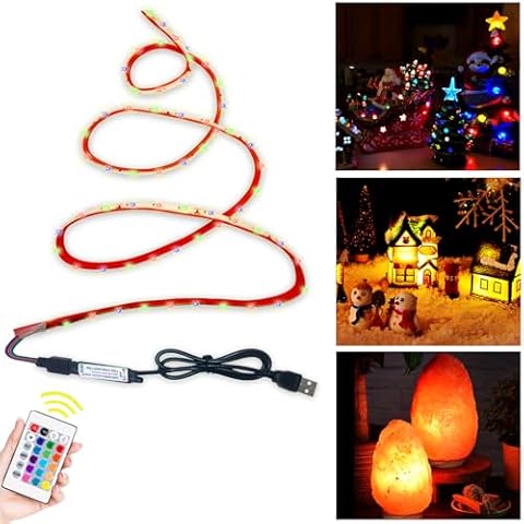KonohaELF Ceramic Christmas Tree LED Light Kit (Replacement No Wiring Necessary) with 16 Colors Remote Dimming and Deformable Fixing Bracket for Novelty Lighting/Festive Craft Decoration. Cover