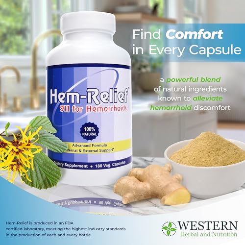 Western-Herbal-Nutrition-911-Natural-Hemorrhoid-Pills-Eases-Itching-Burning-Discomfort-Effective-Hemorrhoid-Treatment-and-Capsules-Hemorrhoid-Shrinking-Treatment-180-Veg-Cap