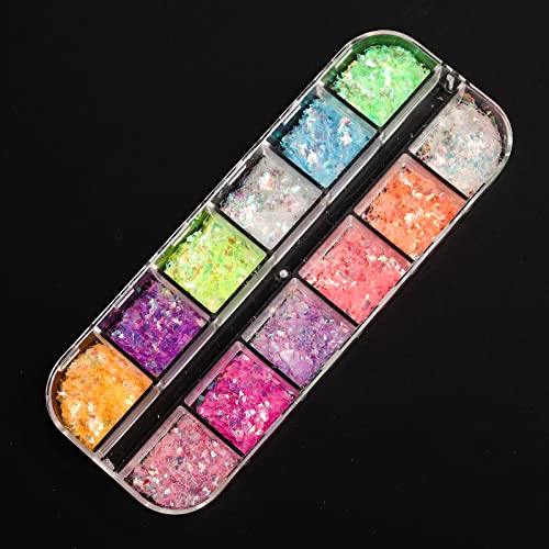 Mermaid Nail Art Glitter Sequins Nail Glitter Flakes Holographic 3D Irregular Colorful Fluorescent Glass Paper Chunky Iridescent Flakes Nail Art Glitters For Women Nail Eyes Lip Gloss Art Decorations #TOP1