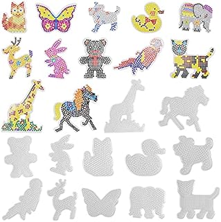 Cozlly 12PCS Fuse Beads Boards, Plastic Fuse Beads Pegboards, Clear Pegboards Kit with 12 Pattern Template Paper Cards, Animal Shape Beads Boards, Fuse Beads Template for Kids DIY Craft Supplies