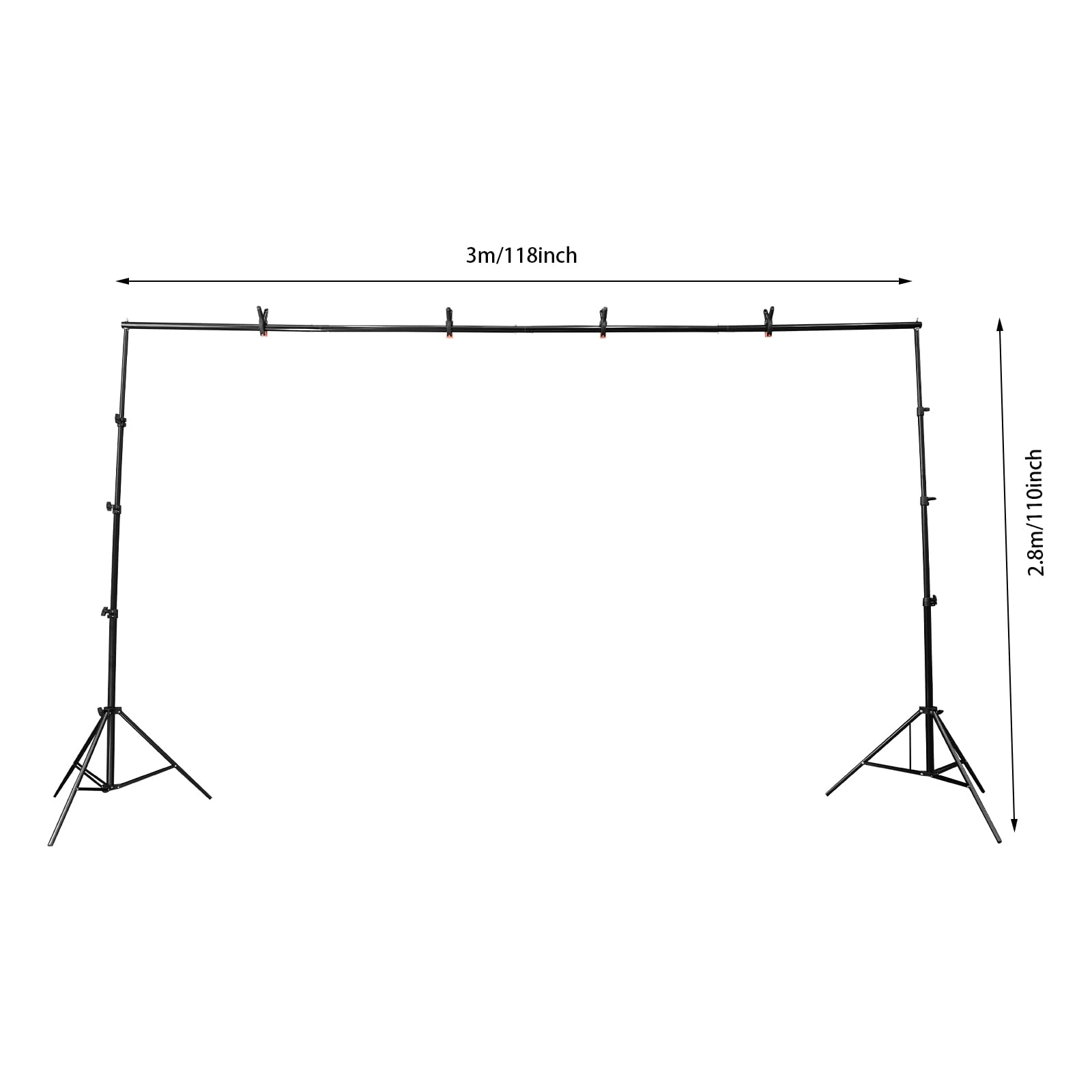 Supporto per sfondo fotografico, altezza 2,8 m, sistema di sfondo regolabile con 4 morsetti per fotografia