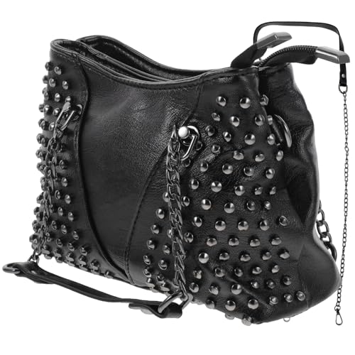 WATIIFUFU Paquet Gothique Paquet à Chaîne Rivet en Pu Noir pour Femme Pratique Assez D'espace pour Shopping et Sorties Parc