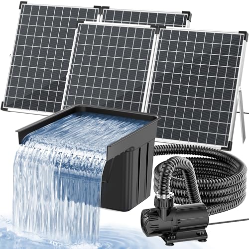 POPOSOAP Solar Teich Wasserfall mit 100W Solarpanel & 4500 L/h Pumpe 3m Wellschlauch Filtermedien Teichwasserfall für Gartenteich Bachläufe im Freien