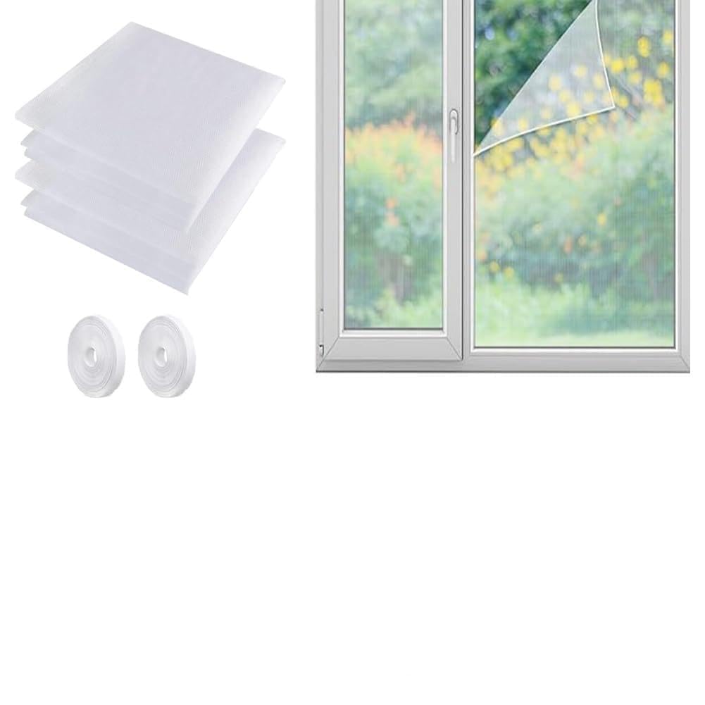 Fly Screens for Windows Doors Replacement, Durable Polyester Window Screen Mesh, 2 Packs Self-Adhesive Insect Mesh, DIY Cut to Size Bug Mosquito Net (2Pcs-150x180cm/59x71inch,White)