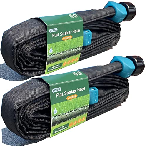 Secbulk Flat Soaker Hose For Garden Beds 20 50 100 150 Ft, 10" 2Pack Linkable Drip Irrigation Hose Save 80% Water, Leakproof Watering Hose With Holes #TOP4