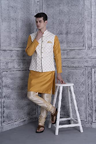 Image of Uri and MacKenzie Men's Silk Blend Kurta Pyjama with Stylish Embroidered Ethnic Jacket