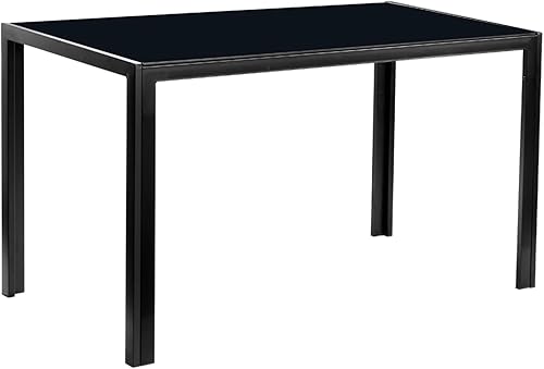 Miniatura 9 de Karl home Moderna mesa de comedor de vidrio templado, mesas de vidrio para cocina y comedor con 4 patas de metal de alta resistencia, capacidad de