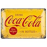 Impresión de Alta Calidad Nostalgic-Art Coca Cola Logo Yellow Placa Decorativa, Metal, Amarillo y Rojo, 20 x 30 cm