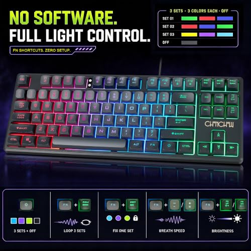 Image of CHONCHOW TKL Gaming Keyboard Wired, Anti Ghosting 87 Keys FPS for PC PS5