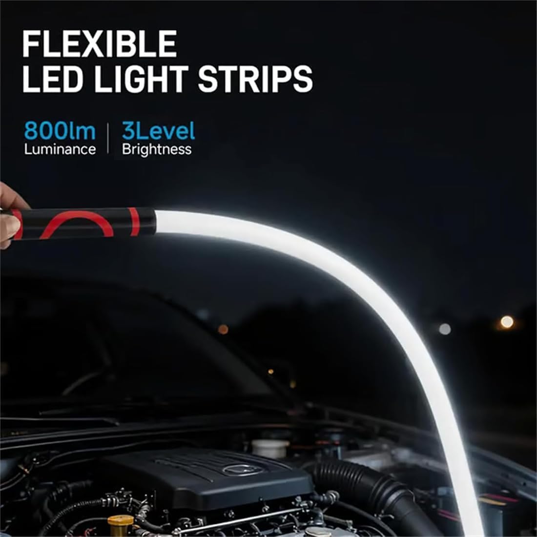 Flexible LED Flashlight Stick, 27" Bendable LED Work Light with High Lumen & 3 Brightness Modes, Rechargeable Inspection Light for Mechanics, Car Repair & Narrow Tight Spaces (2Pcs)