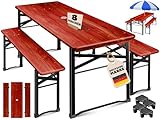 KESSER® Bierzeltgarnitur 3-TLG., Festzeltgarnitur klappbar, Biertisch mit 2 Bierbänken, Gartenmöbel Set Holz, Partygarnitur, Sitzgarnitur, wetterfest, stabil, 170x46x75cm, 12-TLG. Bodenschoner