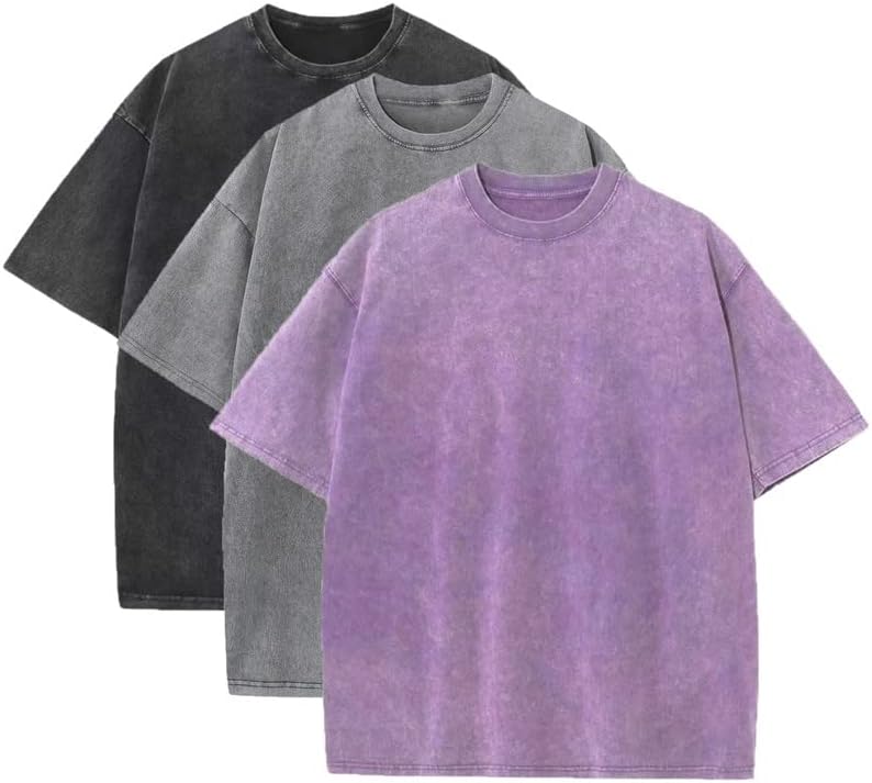 3 Pcs Men's Oversized Heavy Cotton Summer T-Shirts Vintage Tee Loose Fit Short Sleeve Casual Tshirts for Men Women