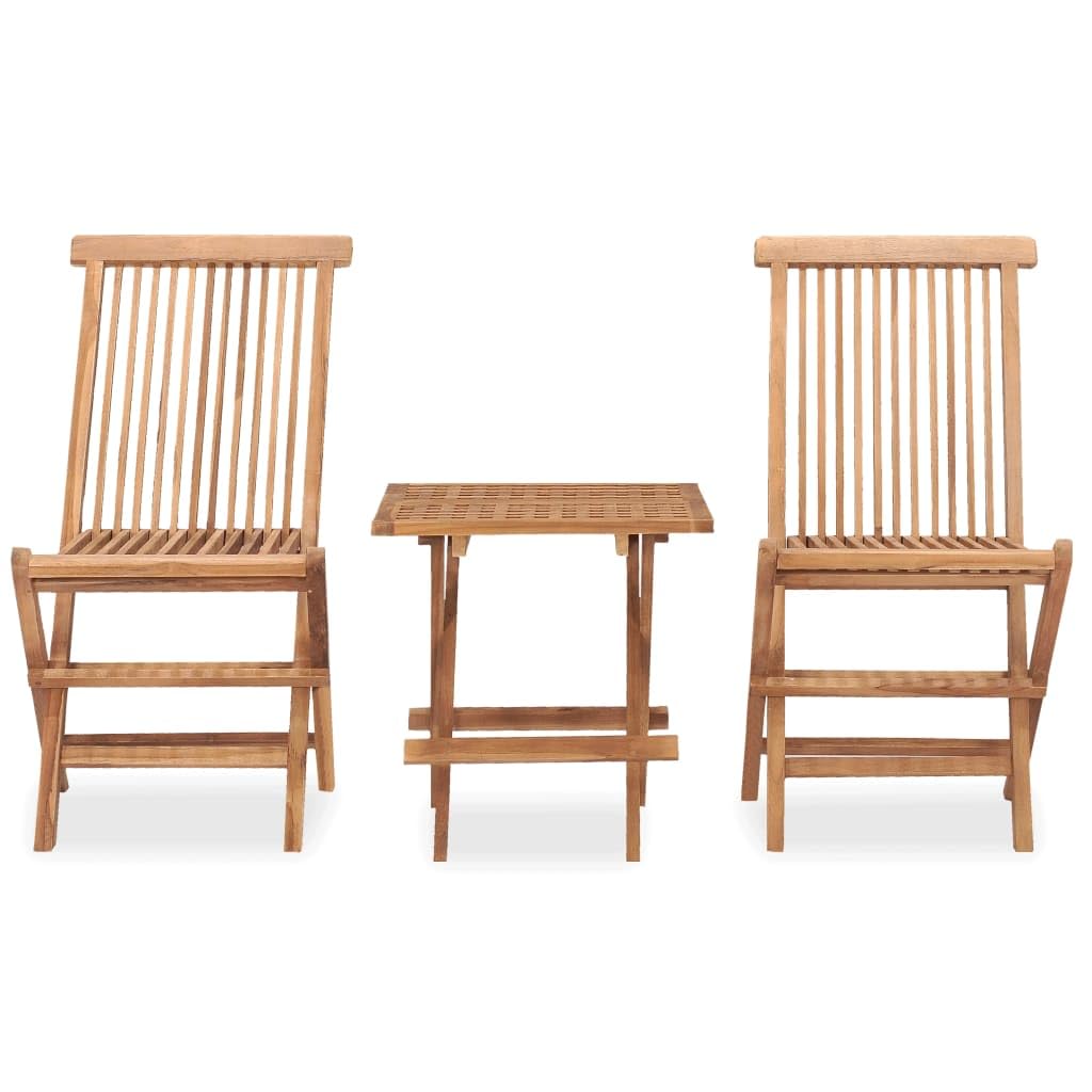 Set di mobili da giardino in teak pieghevole e 2 sedie da giardino pieghevoli in teak massiccio, 3 pezzi