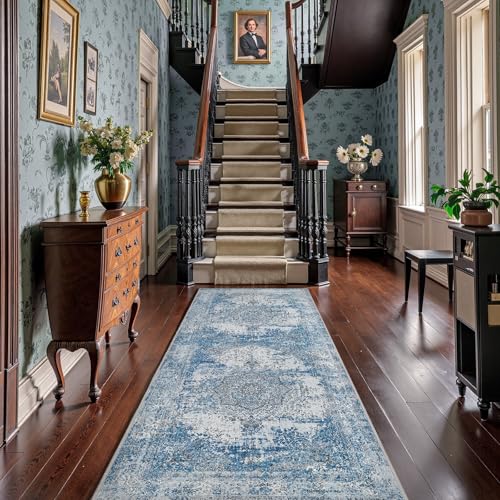 jinchan Runner Rug 3x10 Washable Hallway Rug Vintage Distressed Runner Indoor Thin Traditional Floral Print Mat Lightweight Non Slip Carpet for Kitche