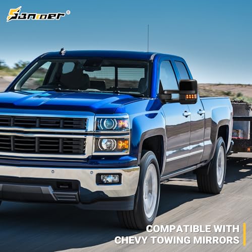 Towing Mirrors for 2014-2018 Chevy Silverado GMC Sierra 1500 2500 HD 3500 HD with Power Glass LED Arrow Turn Signal Light Backup Lamp Running Light Heated Extendable Pair Set (Black Painted) - Thumbnail 7