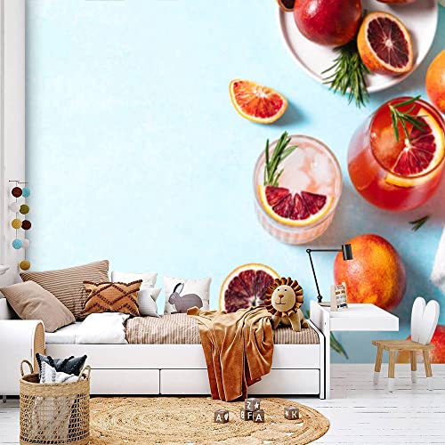 Vghuyevogere Modern Wallpaper Murals 3D Blood Orange Cocktails Fresh Fruits Blue Table Summer Cocktails Peel And Stick Removable Self-Adhesive Pvc Wall Stickers For Nursery Kids Bedroom Tv Wall Decor #TOP1