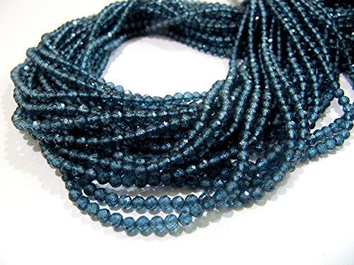 AAA Quality Topaz Rondelle Faceted Beads, London Blue Topaz Color 3 mm Beads, Gemstone Strands, 13 inches