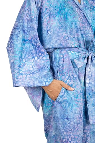 NOVICA Artisan Handmade Cotton Batik Robe Women's Clothing Blue Patterned Indonesia Floral ' Rushing River' — view 5