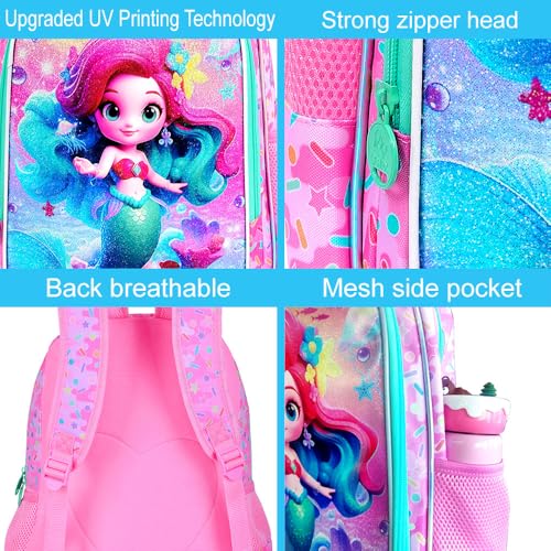 Image of CCJPX 3PCS Mermaid Backpack for Girls, 16 inchKids Preschool Bookbag with Lunch Box, Cute Water Resistant Elementary School Bag for Teen Kindergarten Toddler