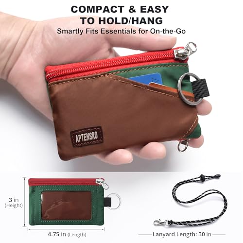 Image of RFID Blocking Travel Wallet with Adjustable Lanyard, Small Nylon Zipper Pouch and Badge Holder for ID, Credit Cards, Cash, Keys, Commuters (Coffee+DarkYellow)