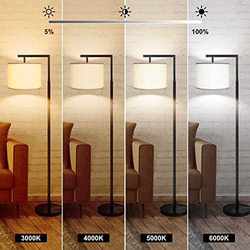 Deeak Floor Lamp,Stepless Brightness &4 Color Temperature Modern Standing Shade Led Floor Lamp With Remote & Rotary Control For Living Room,Office And Bedroom(9W Led Bulb Inclued),Black #TOP1