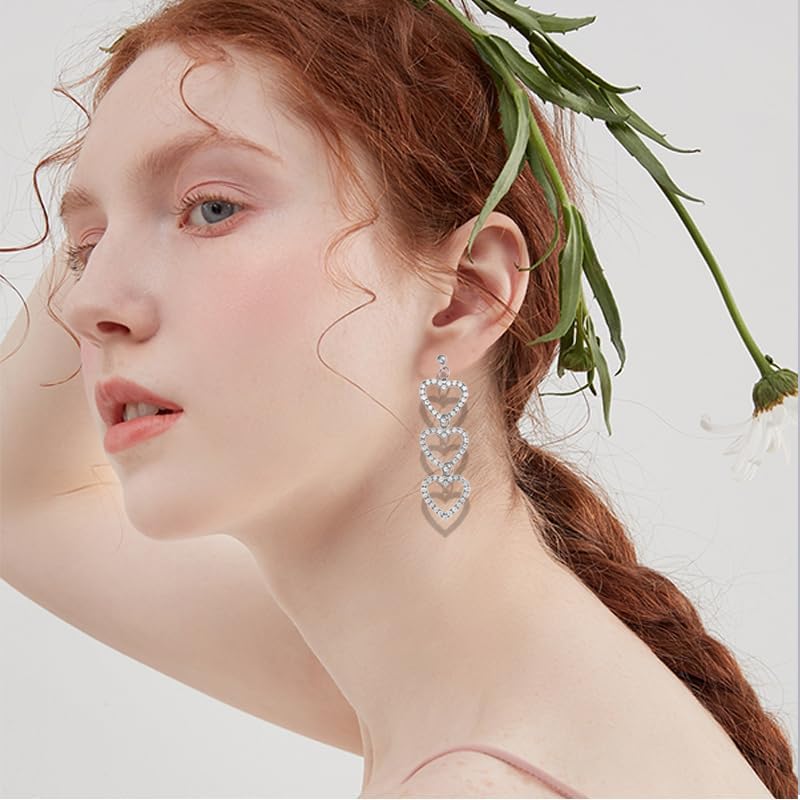 ONLYJUMP Silver Rhinestone Tassel Earrings for Women Dainty Fashion Crystal Heart Earrings Sparkly Chandelier Fringe Earring Crystal Earrings - Image 2