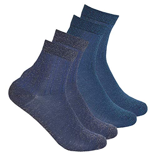 Image of Ladies Party Glitter Ankle Crew Socks Sparkle Navy with Silver Blue Glitter 2 Pack 4-8