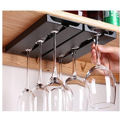 Manwo 2 Pack Wine Glass Holder Under Shelf or Cabinet Punch-free Wine Glass Rack Plastic Stemware Rack Glassware Drying Storage Hanger for Kitchen,Bar and Restaurant(Black)