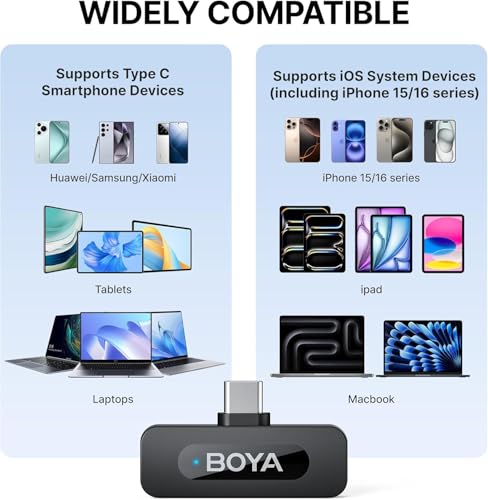 Image of BOYA BY-V10 Wireless Lavalier Microphone for iPhone 15 /16, Android, USB-C Devices - Clip-On Microphone for Youtubers & Video Recording, 328ft Range, 9H Battery, Noise Reduction, Plug & Play
