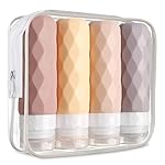 Toiletries Travel Bottles, CAA Approved 90ml Silicone Travel Bottles, Leak Proof Squeegee Travel Size Containers, Travel Supplies for Lotion, Soap, Shampoo (4 Pack), apricot