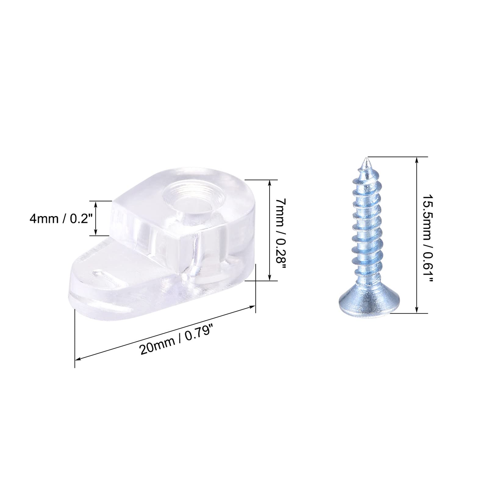 PATIKIL 20x11mm Vetro Ferma Clip Kit, 20Set Armadio Porta Clip Specchi Supporto con Viti per Porte Finestre
