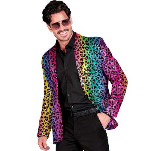 W WIDMANN MILANO Party Fashion - Party Fashion Jackett mit Pailletten für Herren, Disco Fever, Anzugjacke, Schlagermove, Animal Print