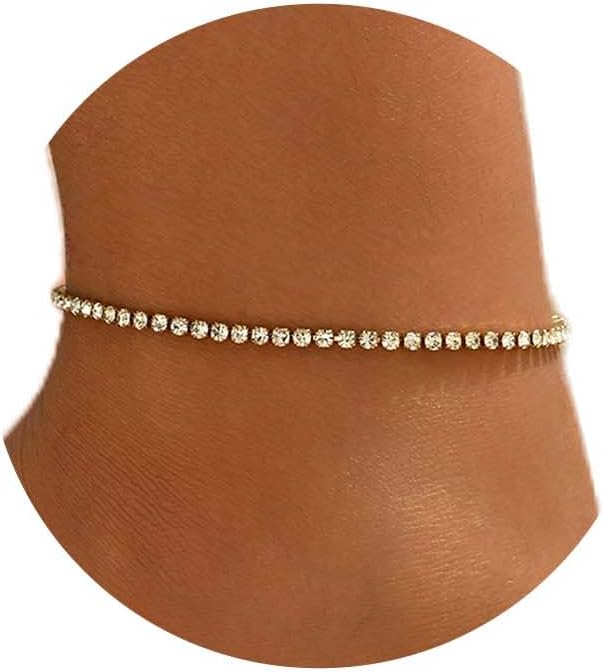 Gold Ankle Bracelets for Women Waterproof Stainless Steel | 18K Gold Plated Layered Diamond Tennis Chain Anklet Non Tarnish Dainty Beach Summer Foot Jewelry Gifts 8.3 In