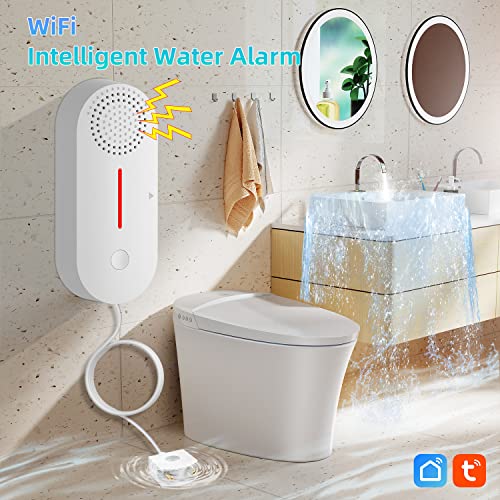 Wifi Smart 100Db Sound And Light Flood Alarm, Water Leakage Monitoring, Low Water Level Monitoring, Remote Control Timing Detection, Arming/Disarming, Low Battery Alert, 0.8M Long Cord #TOP1