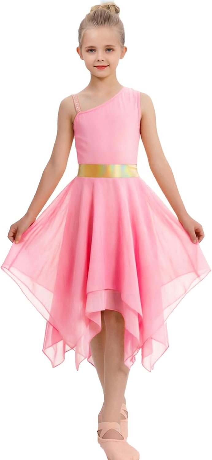 ORIDOOR Sleeveless Single-Shoulder Praise Dance Costume for Girls Metal Irregular Worship liturgy Lyrical Dance Church Corset