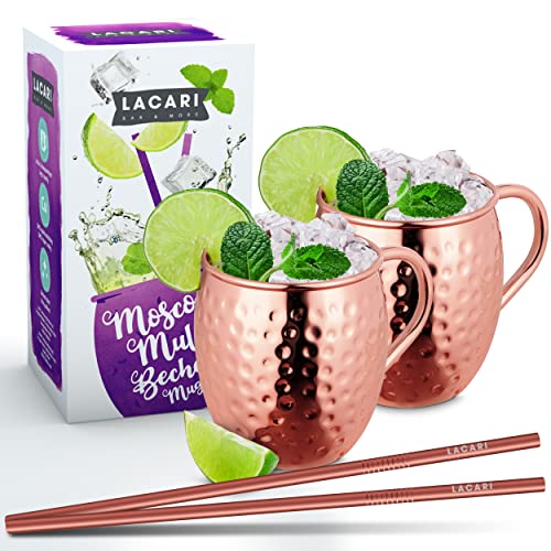 Set Da 4 Tazze In Rame Per Moscow Mule Con Cannucce In Rame, 453g, Martellate, Con Manico In Ottone, In Scatola Regalo - 2