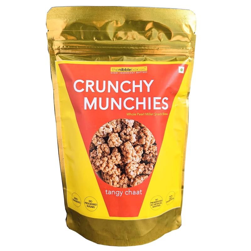 thenibblebox Crunchy Munchies Pearl Millet Snack (Tangy Chaat) 100g [Oil free. Vegan. Gluten free. All natural.]
