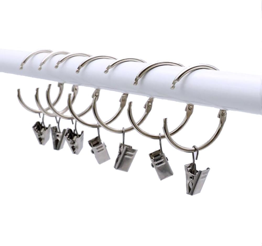 NUODWELL 18Pcs Stainless Steel Clip Hook with Open Curtain Ring Curtain Accessories