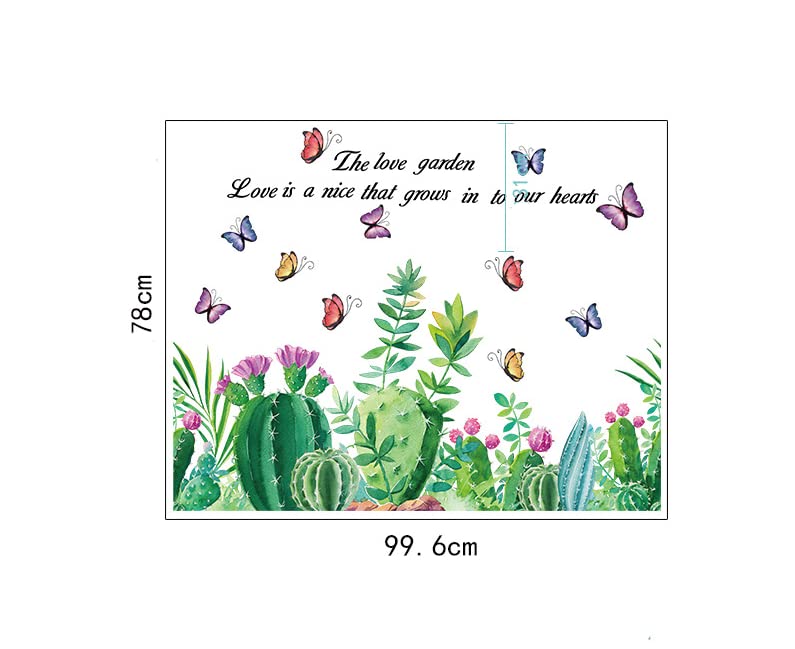 Decoración de pared cactus mariposa verde con vinilo transparente de alta definición 5