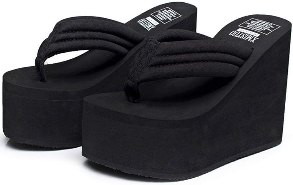 QZUnique Women Flip Flop, Thong Wedge Platform Sandals Arch Support Slippers High Heel Comfortable Cushion Shoes Summer Beach