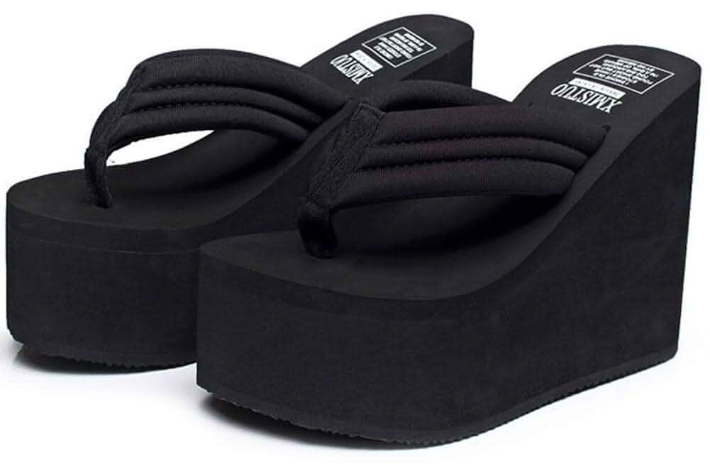 QZUnique Women Flip Flop, Thong Wedge Platform Sandals Arch Support Slippers High Heel Comfortable Cushion Shoes Summer Beach
