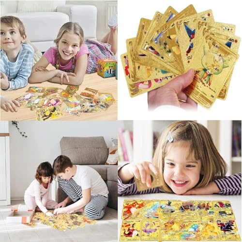 Image of Awestuffs 55 PCS PK Gold Foil TCG Deck Box - V Series Cards Vmax GX Rare and Common /Rare Mystery Card (PK Gold Cards)