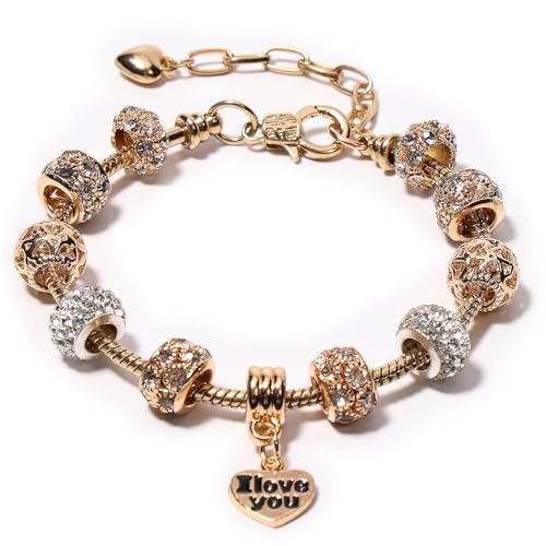 AICase Charm Bracelet for Women/Silver Plated Cuff Bangle Jewelry Gifts with Beads,Charms, and Adjustable Snake Chain Bracelet Birthday Jewelry Gift for Women Her MoM/Sister/Friends/Wife/Grandma