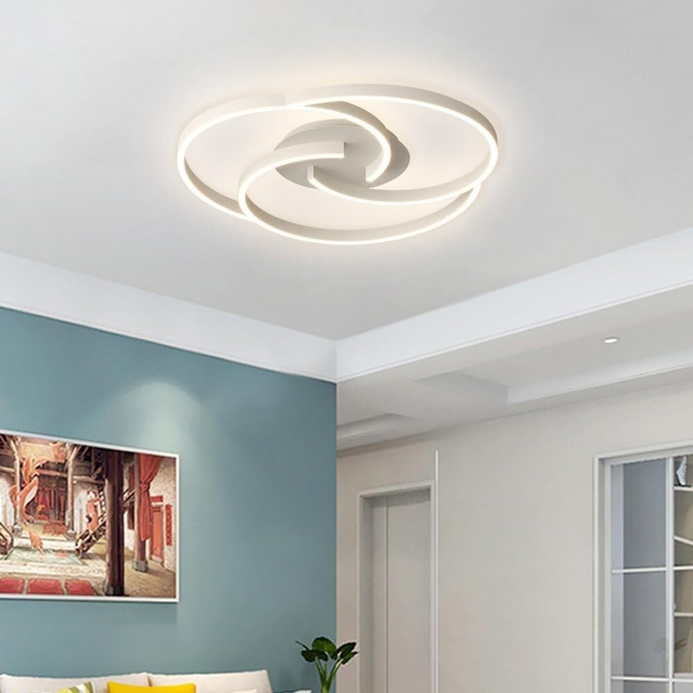 23.6in LED Ceiling Light 65W Acrylic Ceiling Lamp Rings Circle Living Room Light Fixtures Ceiling Nordic Art Ceiling Chandelier Lighting for Bedroom Dining Room