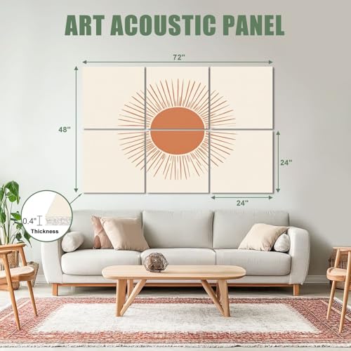 Paneles acústicos artísticos 6 pack con diseño Bohemio y líneas naranja radiantes de 72"x48" para aislamiento acústico, autoadhesivos para estudio, oficina miniatura 2