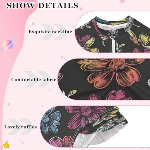 Cartoon Coloring Flowers Girls Long Sleeve Swimsuits One Piece Zipper Bathing Suit UPF 50+ Rashguard Swimwear4